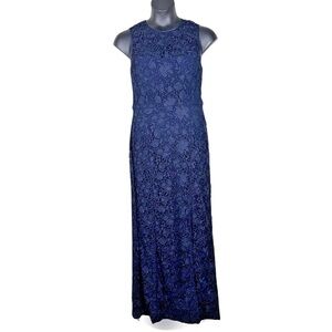 Lauren Ralph Lauren LRL Women 14 formal dress Navy full lace overlay long gown